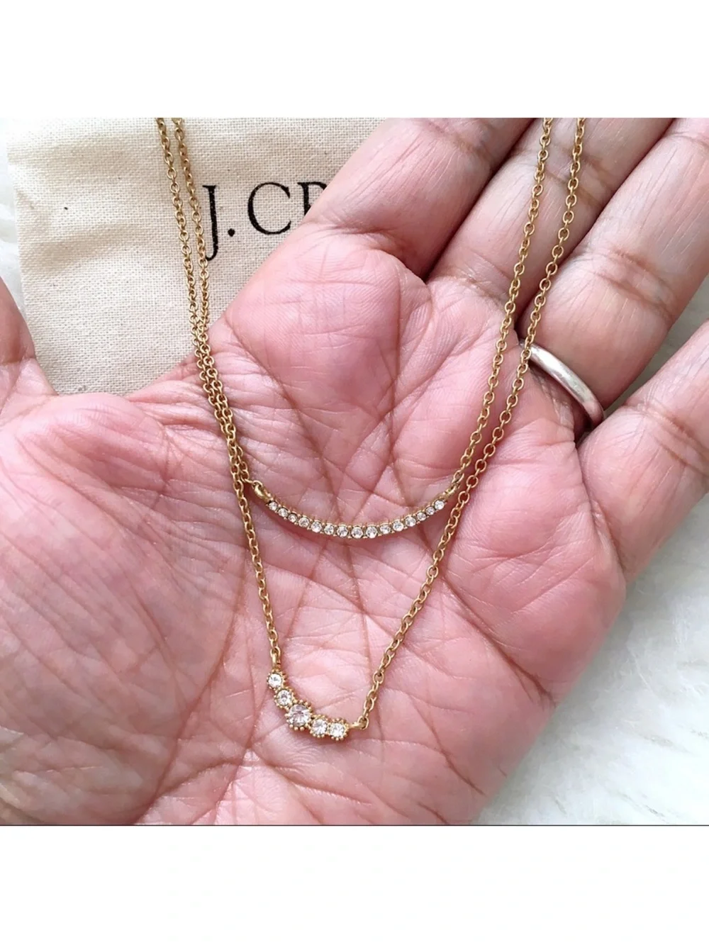 J. Crew Gold Layered Crystal Pave Curve Necklace - Gold